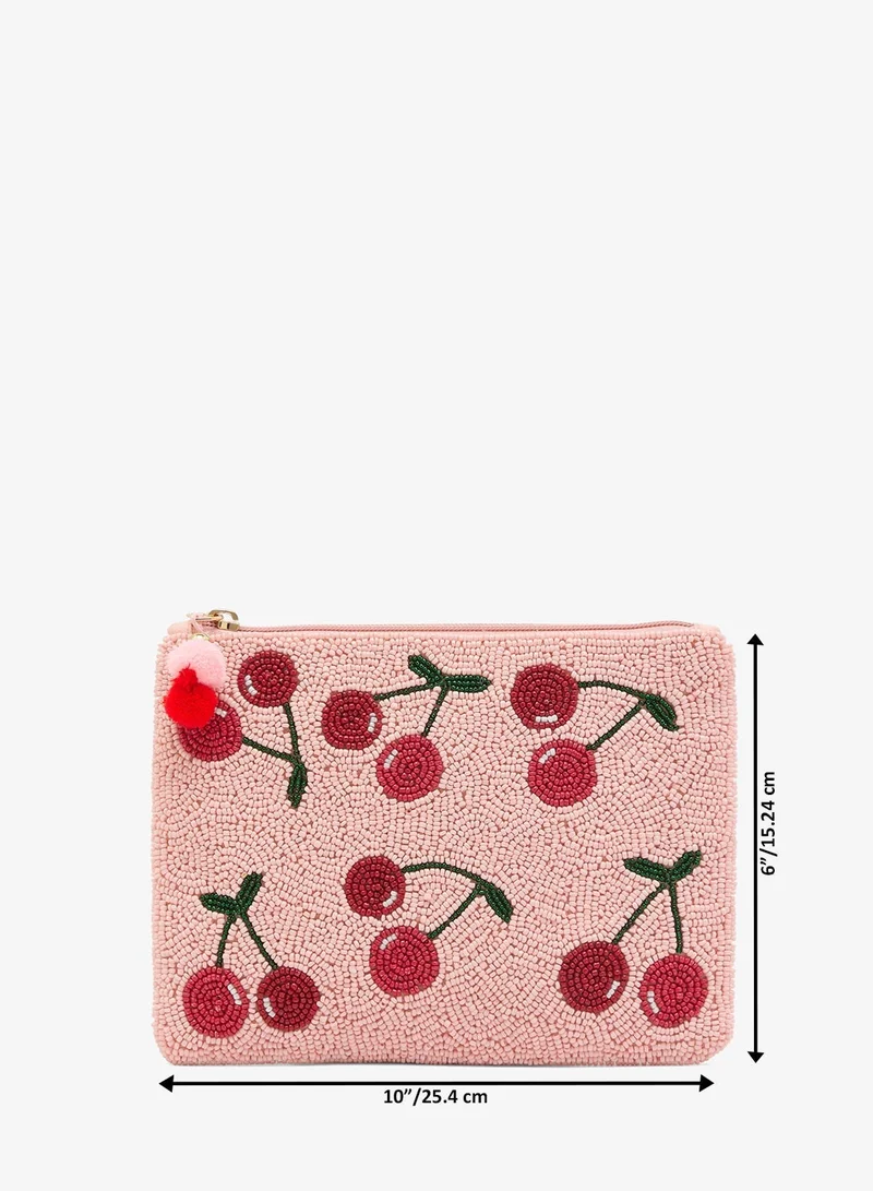 Ginger Boutique Pink embroidered cherry embellished beaded clutch for Women | Best Price UAE