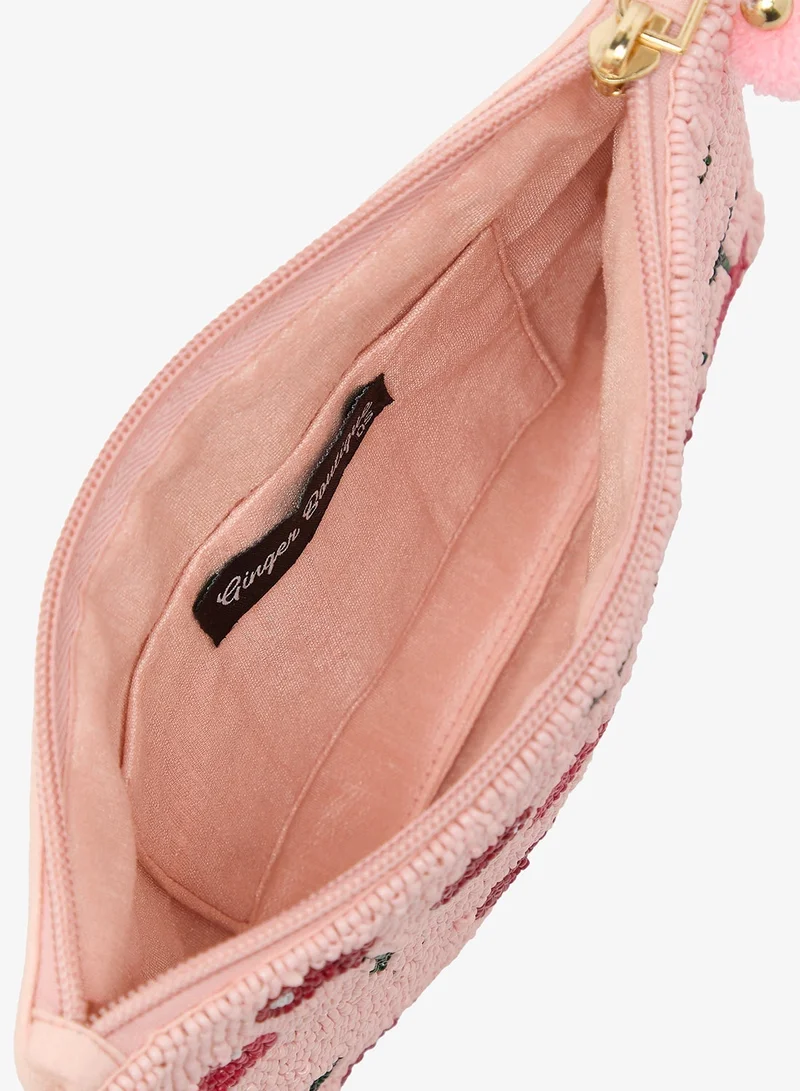 Ginger Boutique Pink embroidered cherry embellished beaded clutch for Women | Best Price UAE