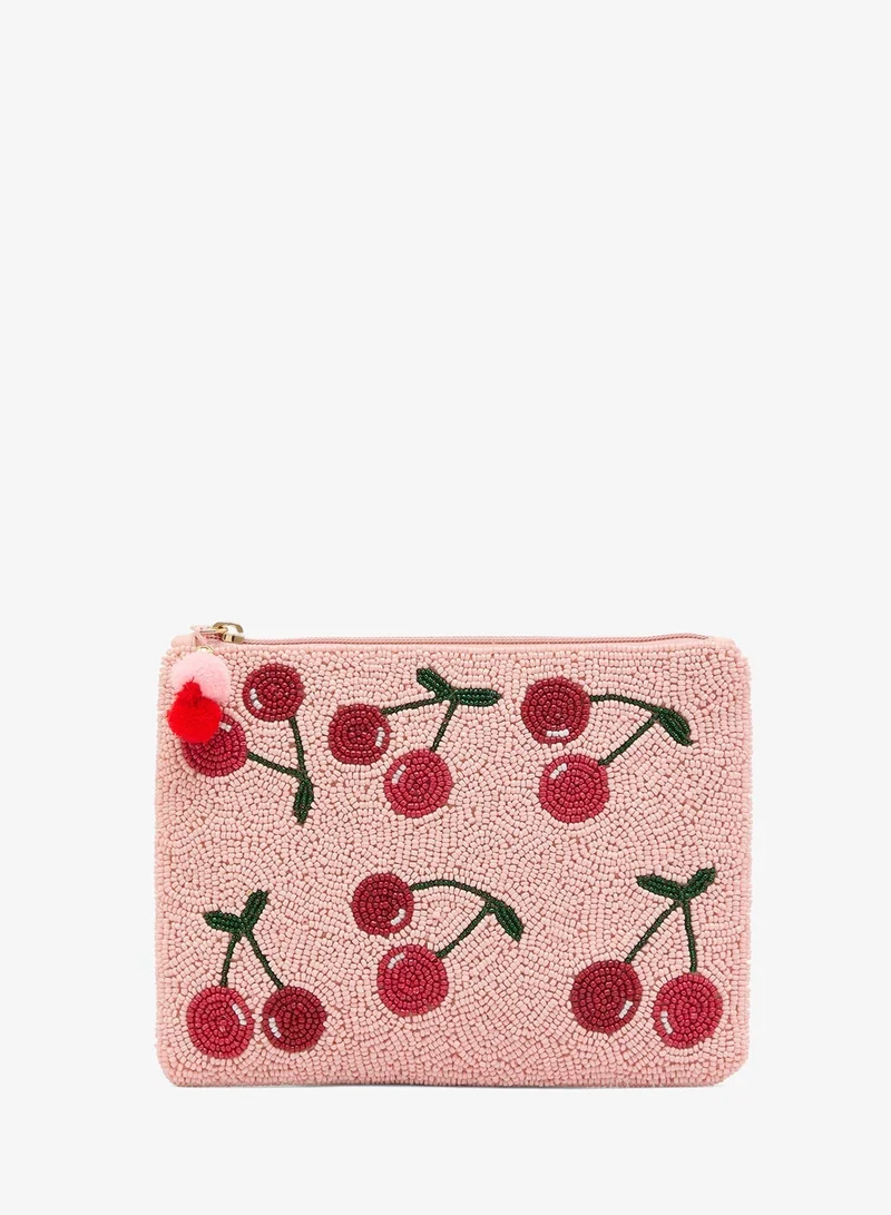 Ginger Boutique embroidered cherry embellished beaded clutch