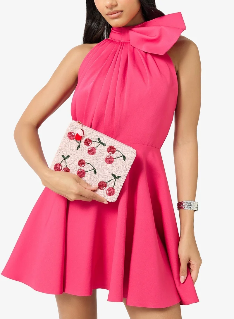 Ginger Boutique embroidered cherry embellished beaded clutch