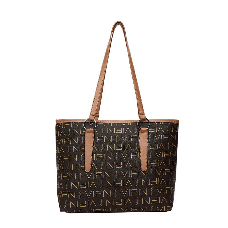 High-End Texture Hand Tote Bag Large Capacity Fashionable Printed Letter Shoulder Women'S Bag Checkerboard Commuter Underarm Bag