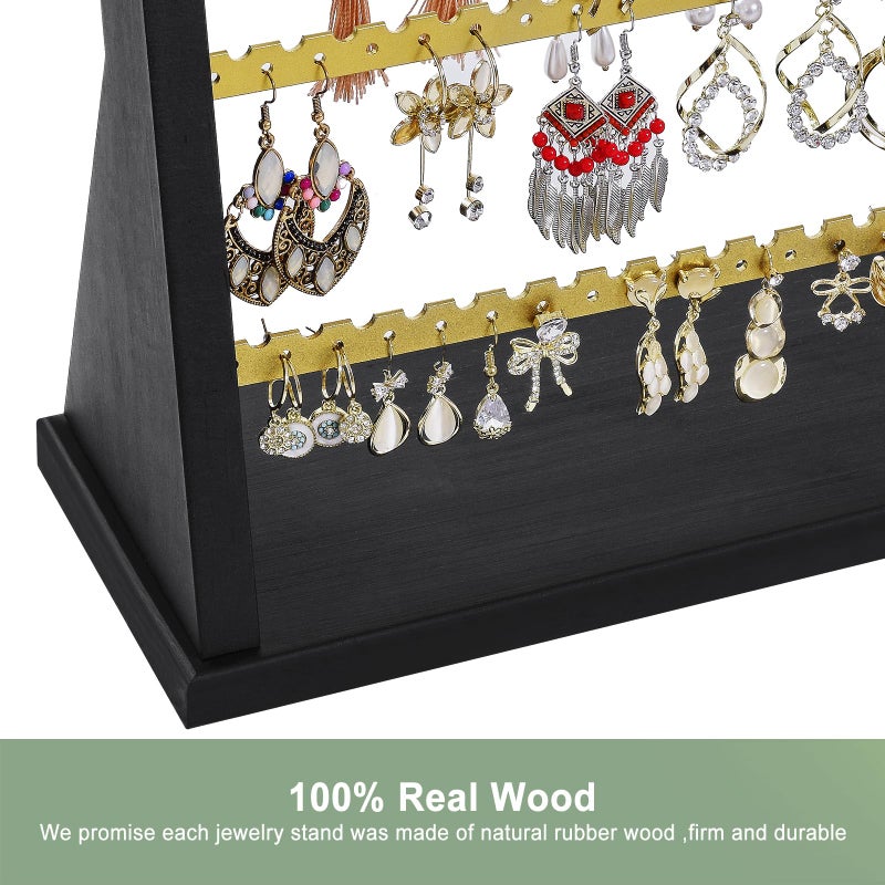 Poyilooo Earring Organizer Stand, Rustic Wood Earring Holder Rack, 5 Layer Jewelry Holder Organizer with 270 Earring Tree Holes Display for Stud Earings & Hoop Earrings, Gifts for Women (Black&gold) - Image 2