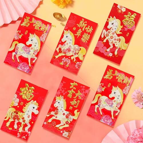 ELLZK Chinese Red Envelopes Horse 2026 Chinese New Year Lunar New Year Decorations Lucky Money Envelopes Gifts 6 Patterns Cartoon (Large 36Pcs) - Image 5