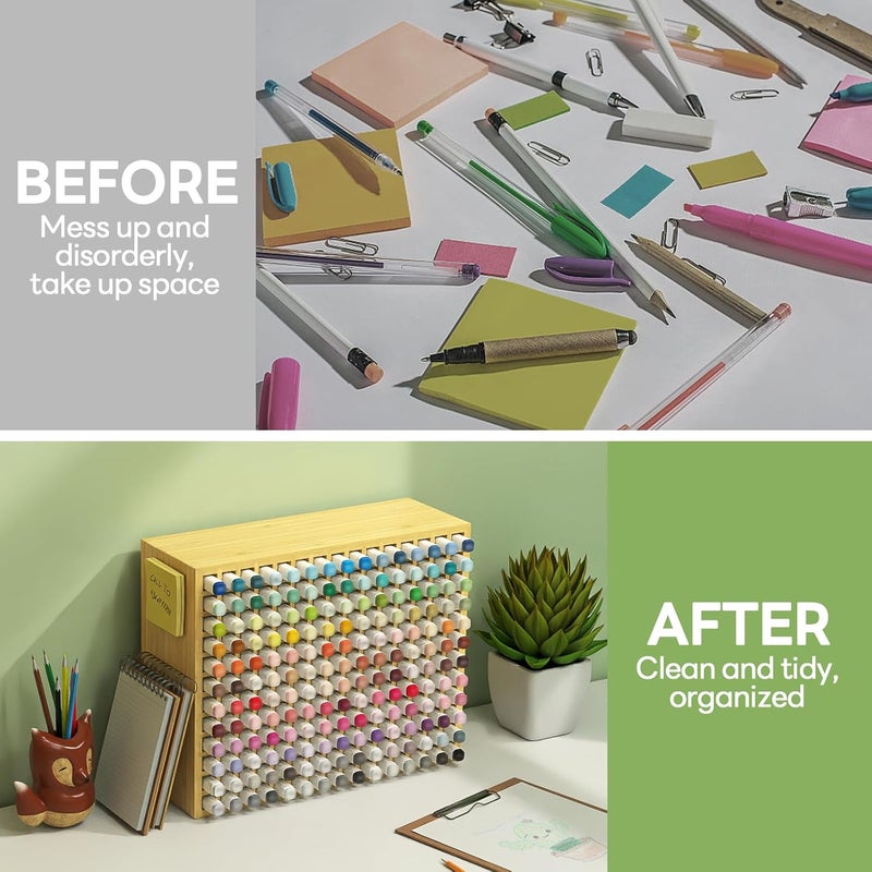 DUJEN 180 Slots Marker Storage and Organizer, Color Pencils Paint Brushes Pen Holder for Office Desk, Completely Assembled Marker Holder Case (Size: 12.6"X15.3"X5.3") - Image 4