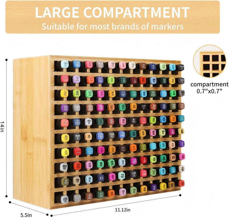 DUJEN 180 Slots Marker Storage and Organizer, Color Pencils Paint Brushes Pen Holder for Office Desk, Completely Assembled Marker Holder Case (Size: 12.6"X15.3"X5.3") - Image 2