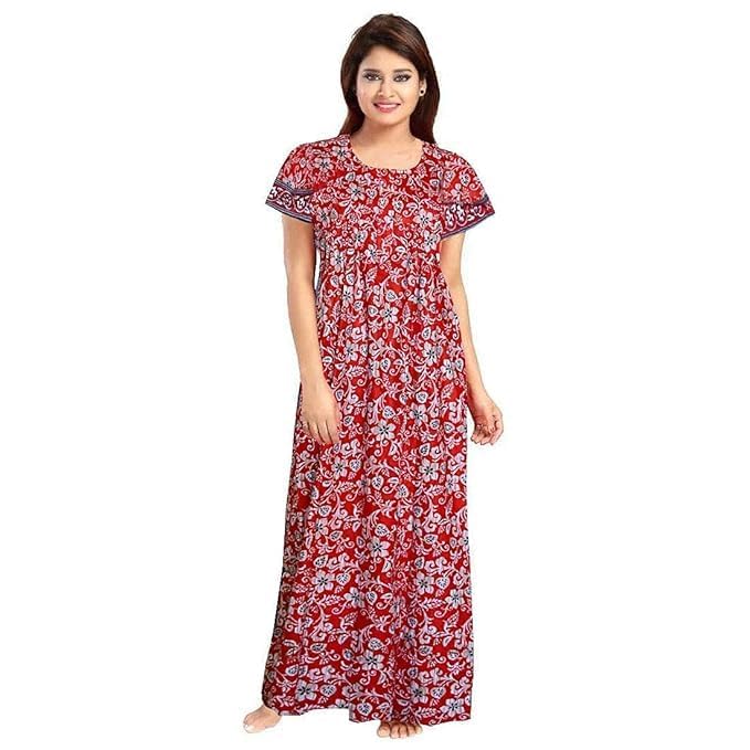 Vlazom Women's Pure Cotton Rajasthani Nighty & Jaipuri Maxi Gown – Pack of 2, Soft & Breathable Sleepwear (Red,Blue, Free Size) - Image 3