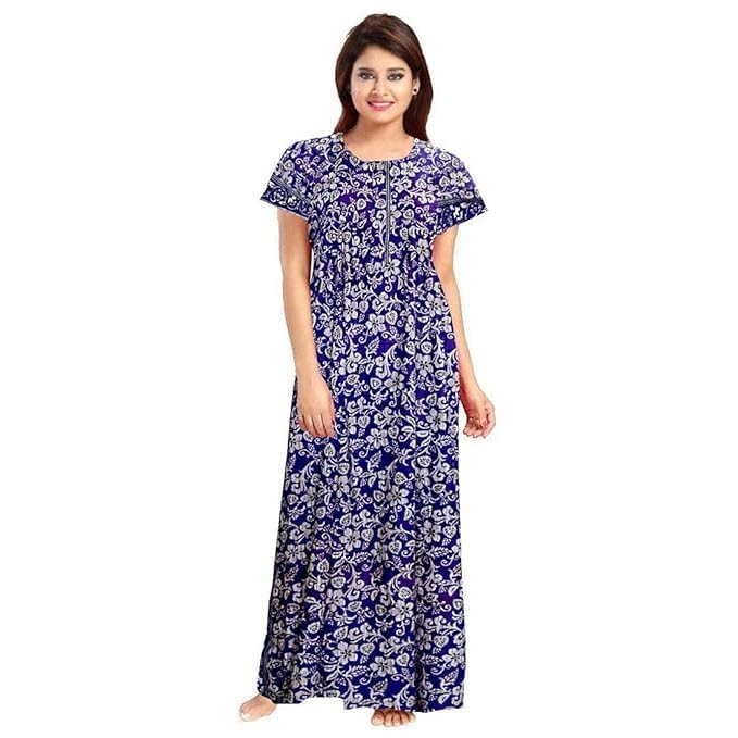 Vlazom Women's Pure Cotton Rajasthani Nighty & Jaipuri Maxi Gown – Pack of 2, Soft & Breathable Sleepwear (Red,Blue, Free Size) - Image 5