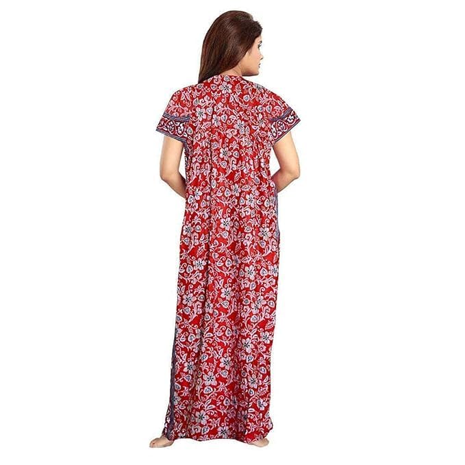 Vlazom Women's Pure Cotton Rajasthani Nighty & Jaipuri Maxi Gown – Pack of 2, Soft & Breathable Sleepwear (Red,Blue, Free Size) - Image 4