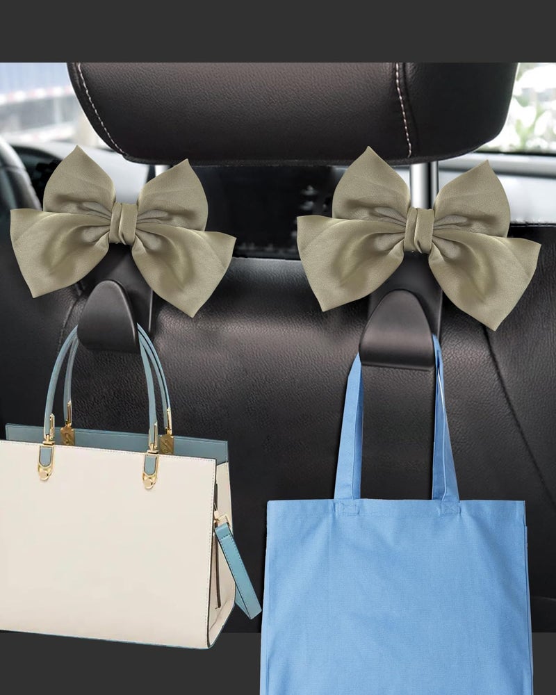 BVGACI 2 Pack Car Purse Hooks, Cute Bow Car Seat Headrest Hook Hanger for Purses and Bags (Grass green) - Image 2
