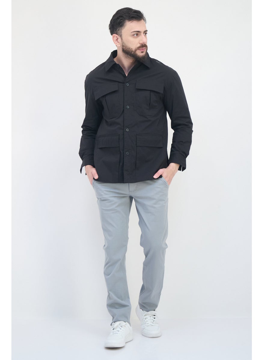 Selected Homme Men Drop Shoulder Fit Plain Long Sleeves Casual Shirt, Black  - Image 4