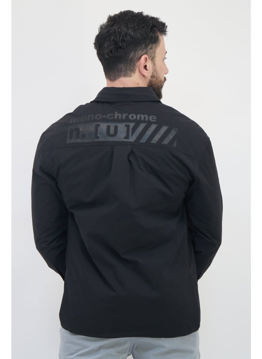 Selected Homme Men Drop Shoulder Fit Plain Long Sleeves Casual Shirt, Black  - Image 3