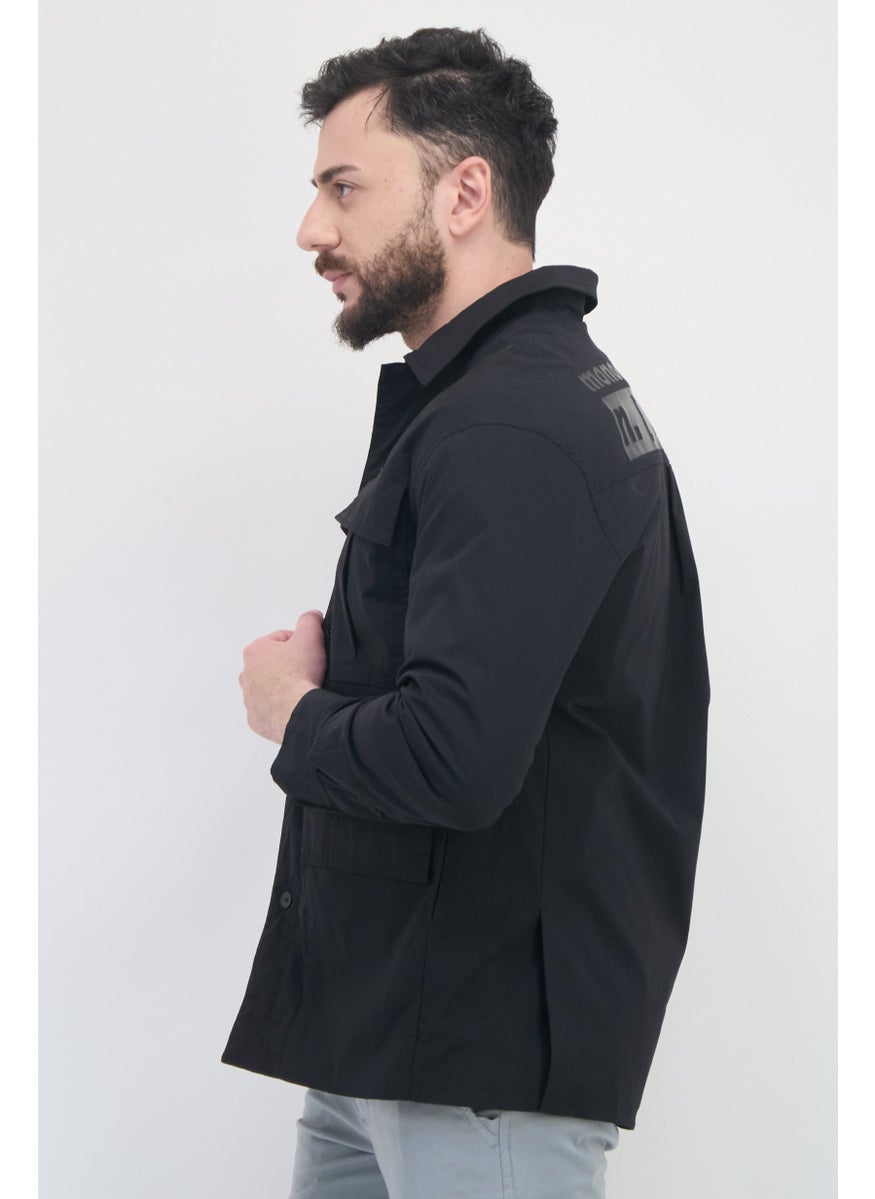Selected Homme Men Drop Shoulder Fit Plain Long Sleeves Casual Shirt, Black  - Image 2
