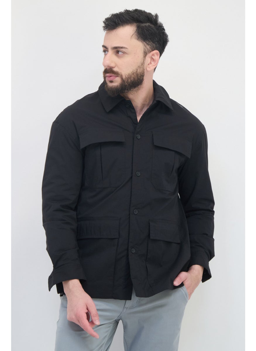 Selected Homme Men Drop Shoulder Fit Plain Long Sleeves Casual Shirt, Black  - Image 1