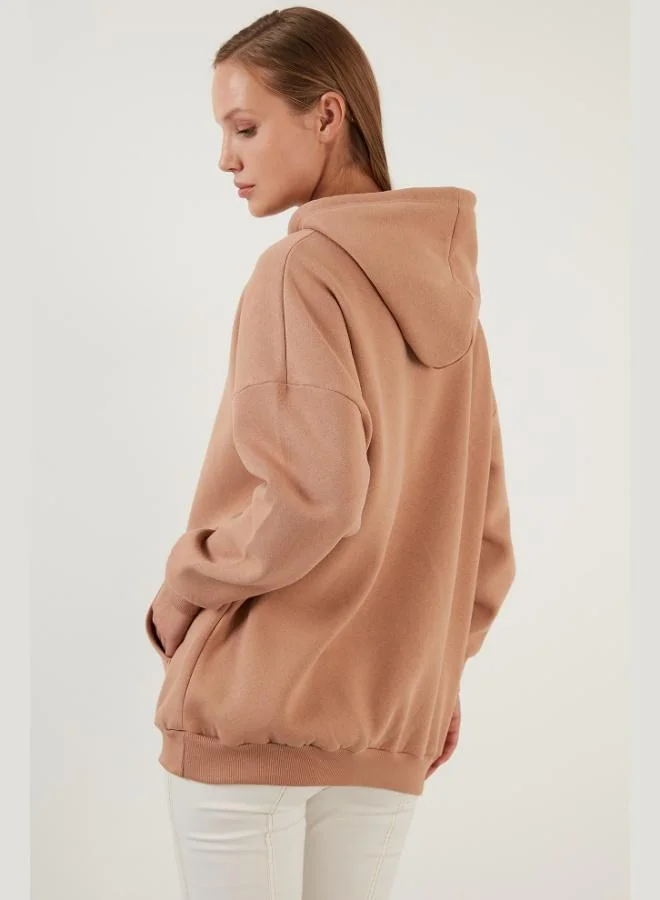 Lela Lela Regular Fit Cotton Hooded Collar Brushed Winter Sweatshirt Women's SWEAT 5863854