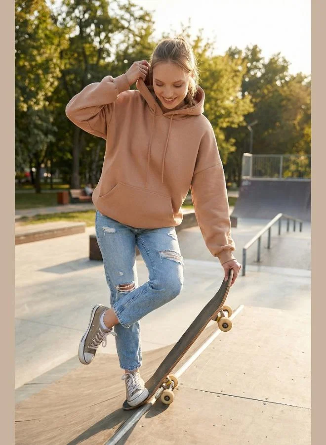 Lela Lela Regular Fit Cotton Hooded Collar Brushed Winter Sweatshirt Women's SWEAT 5863854