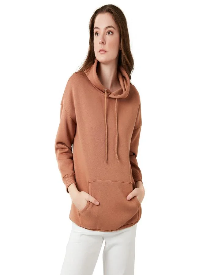 Lela Lela Regular Fit Cotton Hooded Collar Brushed Winter Sweatshirt Women's SWEAT 5863854