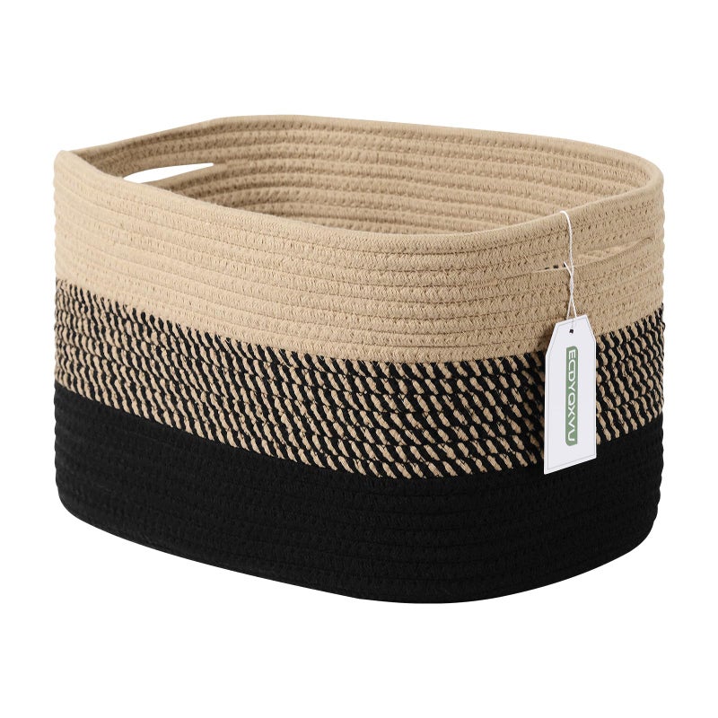ECDYQXVU Cotton Rope Storage Basket 15x10x9 Inches Woven Basket for Shelves Clothes Towels Books and Laundry Gradient BlackBrown 1 Pack - Image 2