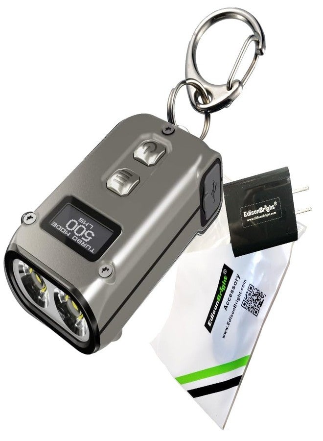 Nitecore TINI2 Titanium 500 Lumen USB Rechargeable LED Keychain Light with EdisonBright Brand Charging Adapter - Image 1