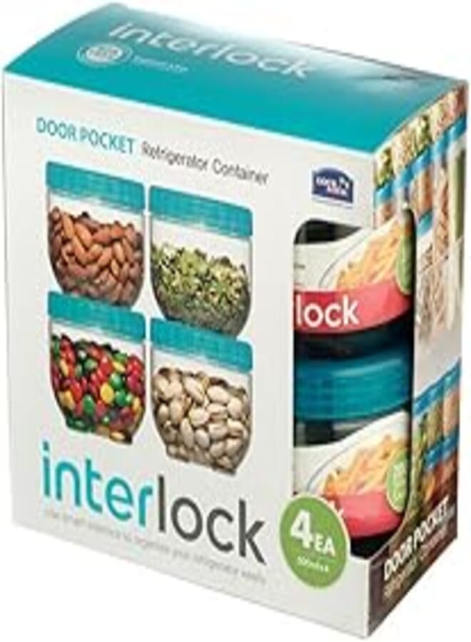 LocknLock Interlock Door Pocket Refrigerator container, White, 4 Pieces, INL301PS4