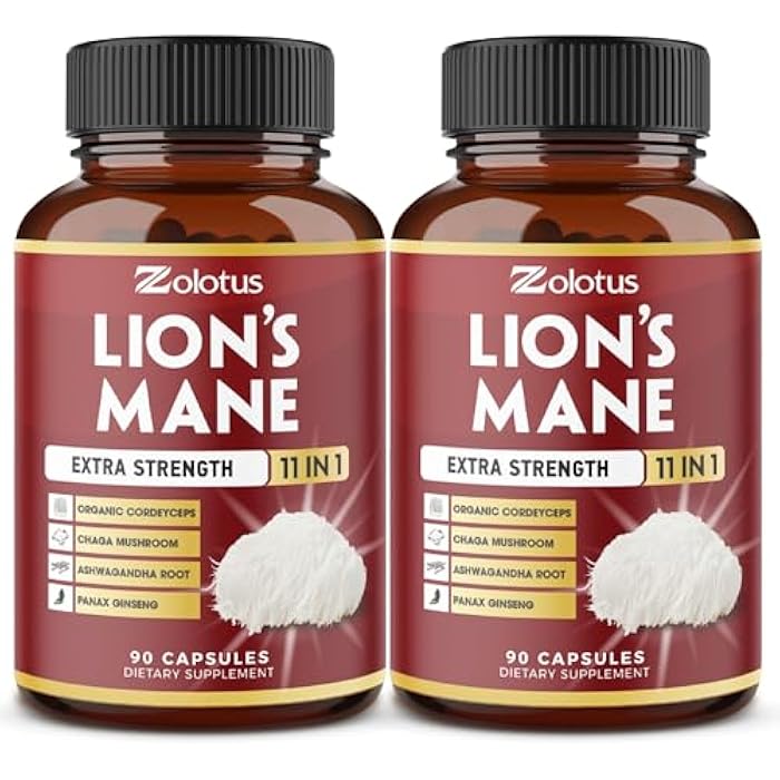 Zolotus 2 Packs 90 Capsules Lions Mane Mushroom Supplement, 6 Month Supply with Cordeyceps, Reishi, Ashwagandha, Focus, Memory and Brain Support Supplement, Immune Support, Energy Pills - Image 1