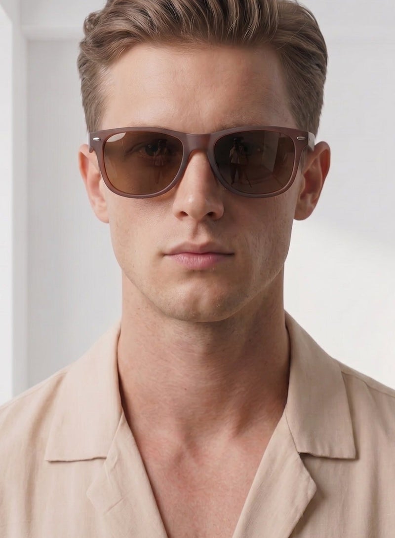 Polarized Square Sunglasses Unisex, UV400 Driving Lenses, Classic Retro Style, Matte Brown - Image 3