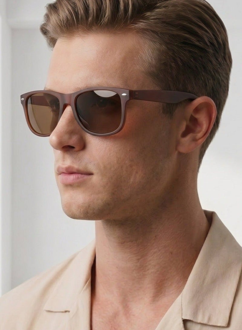 Polarized Square Sunglasses Unisex, UV400 Driving Lenses, Classic Retro Style, Matte Brown - Image 2