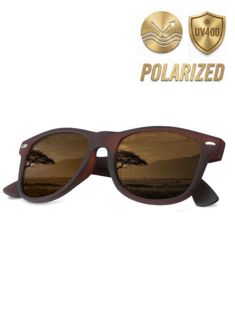 Polarized Square Sunglasses Unisex, UV400 Driving Lenses, Classic Retro Style, Matte Brown - Image 1