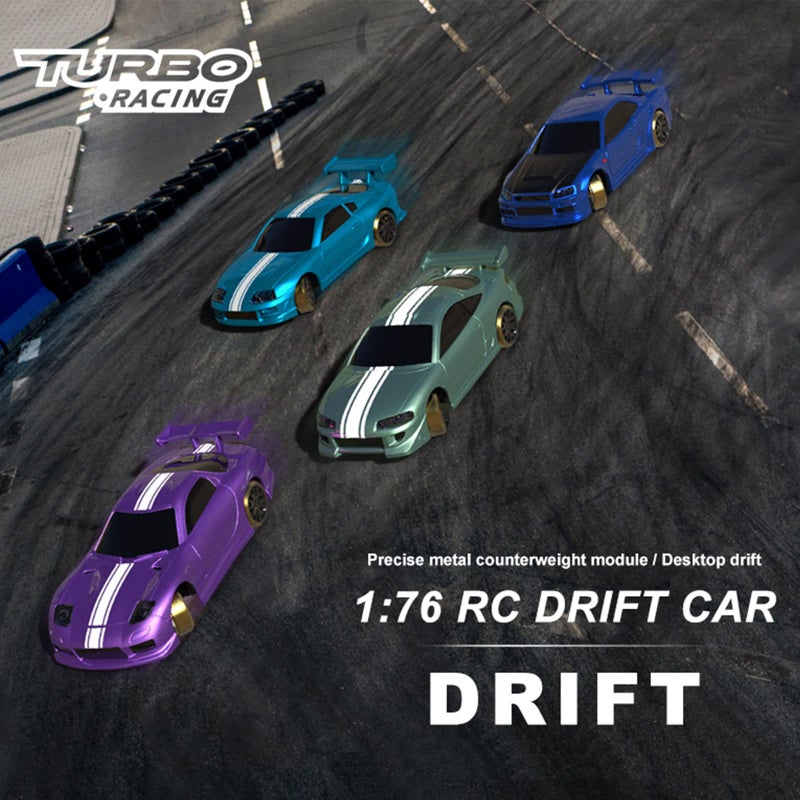 Flycolor سيارة FLYCOLOR Turbo Racing C63 RC Drift بمقياس 1:76 مع جيروسكوب مصغّر كاملة النسبة RTR 2.4GHZ تحكم عن بُعد مع 2 غلاف جسم قابل للتبديل (أزرق بحري) - Image 2