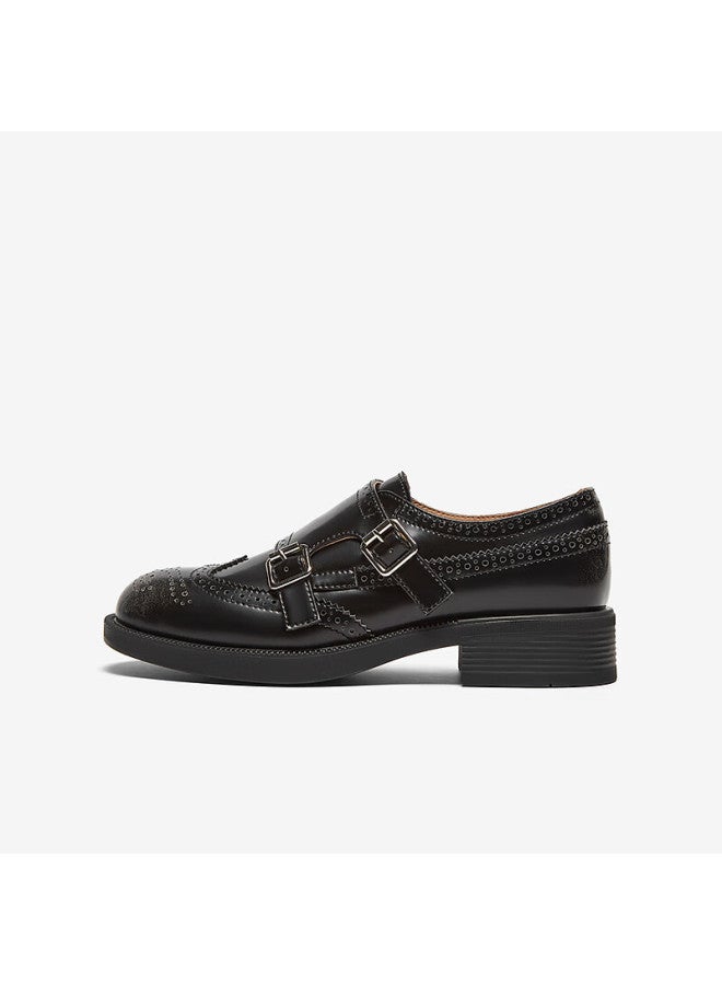 Basto 24 Spring Fashion Retro British Style Oxford Shoes Chunky Heel Women's Flats Cd462am5 Black 36 - Image 1