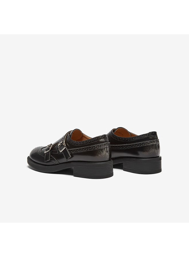 Basto 24 Spring Fashion Retro British Style Oxford Shoes Chunky Heel Women's Flats Cd462am5 Black 36 - Image 2