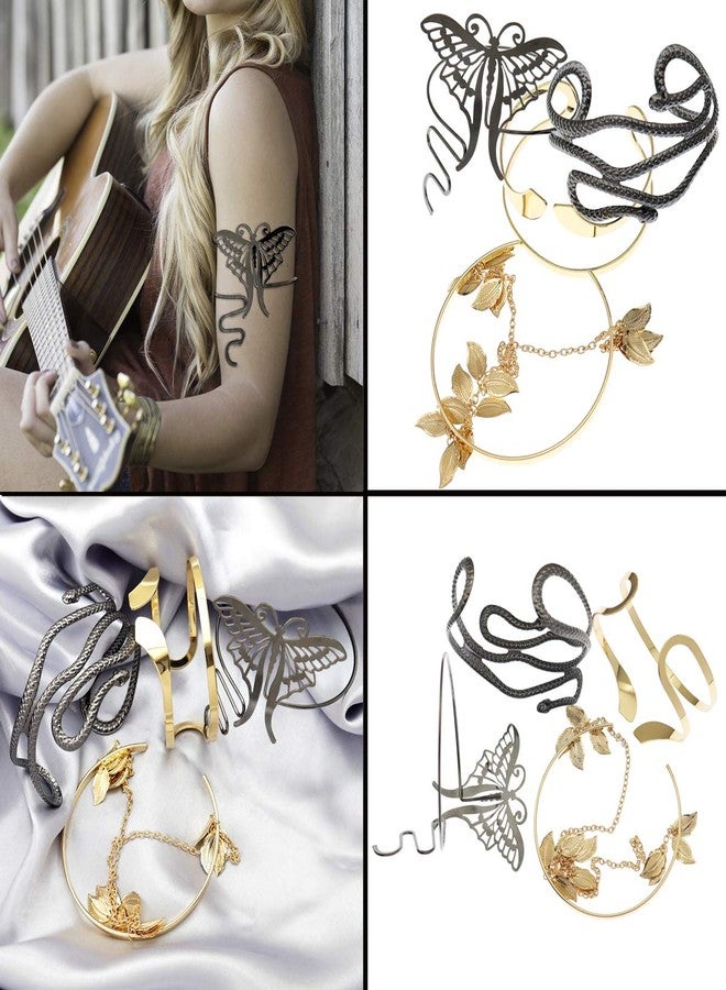 RechicGu Black and Golden Color Pack 4pcs Grecian Cleopatra Bracelet Set Armband Upper Arm Bicep Cuff Band Wrap Bangle Armlet Adjustable Belly Dance - Image 2
