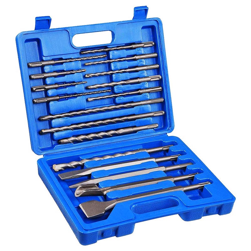 COMOWARE Rotary Hammer Drill Bits Set & Chisels- SDS Plus Concrete Masonry Hole Tool 17pcs with Storage Case - Image 1