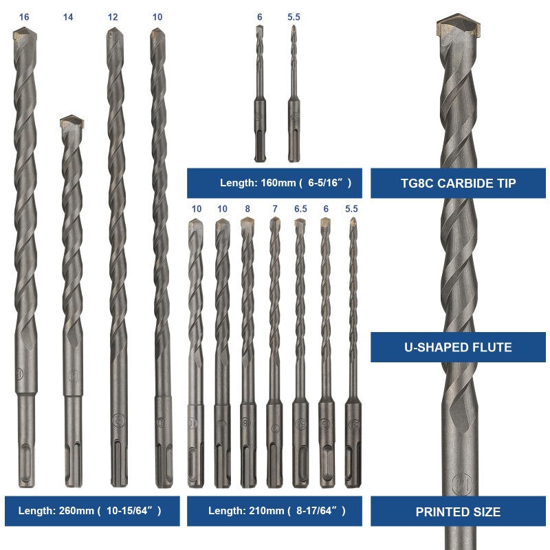 COMOWARE Rotary Hammer Drill Bits Set & Chisels- SDS Plus Concrete Masonry Hole Tool 17pcs with Storage Case - Image 3