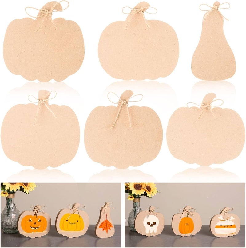 AWIZOM 12 PCS Wooden Pumpkin Cutouts Unfinished Pumpkin Shaped Table Wooden Signs with Twine Wood Fall Pumpkin Tiered Tray Decor for DIY Craft Autumn Harvest Halloween Thanksgiving Home Decor6 Style - Image 1