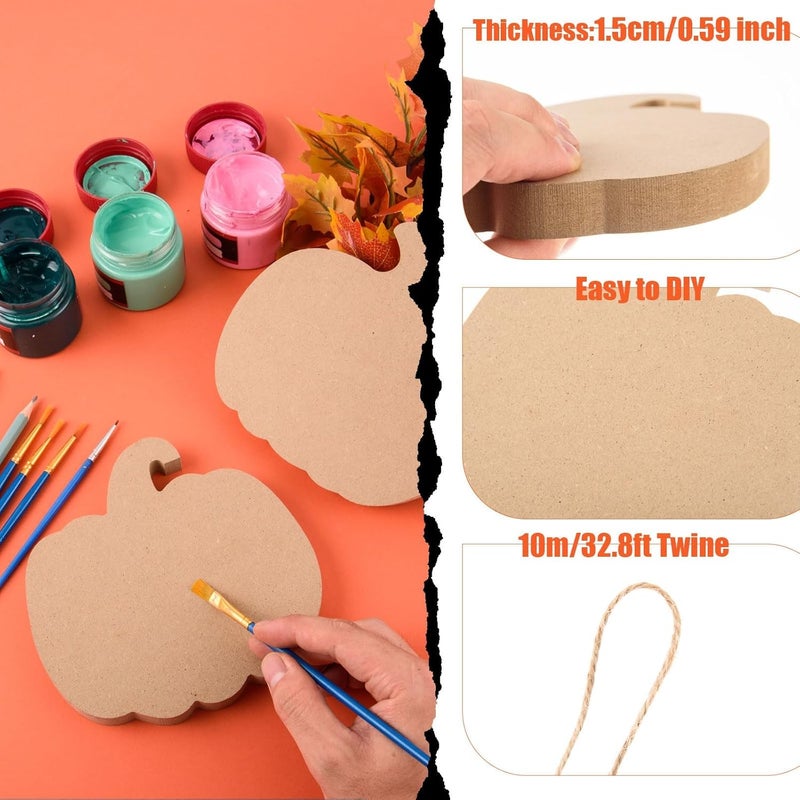 AWIZOM 12 PCS Wooden Pumpkin Cutouts Unfinished Pumpkin Shaped Table Wooden Signs with Twine Wood Fall Pumpkin Tiered Tray Decor for DIY Craft Autumn Harvest Halloween Thanksgiving Home Decor6 Style - Image 3