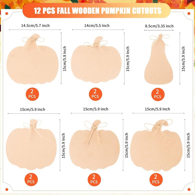 AWIZOM 12 PCS Wooden Pumpkin Cutouts Unfinished Pumpkin Shaped Table Wooden Signs with Twine Wood Fall Pumpkin Tiered Tray Decor for DIY Craft Autumn Harvest Halloween Thanksgiving Home Decor6 Style - Image 2
