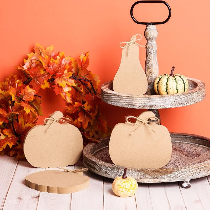 AWIZOM 12 PCS Wooden Pumpkin Cutouts Unfinished Pumpkin Shaped Table Wooden Signs with Twine Wood Fall Pumpkin Tiered Tray Decor for DIY Craft Autumn Harvest Halloween Thanksgiving Home Decor6 Style - Image 4