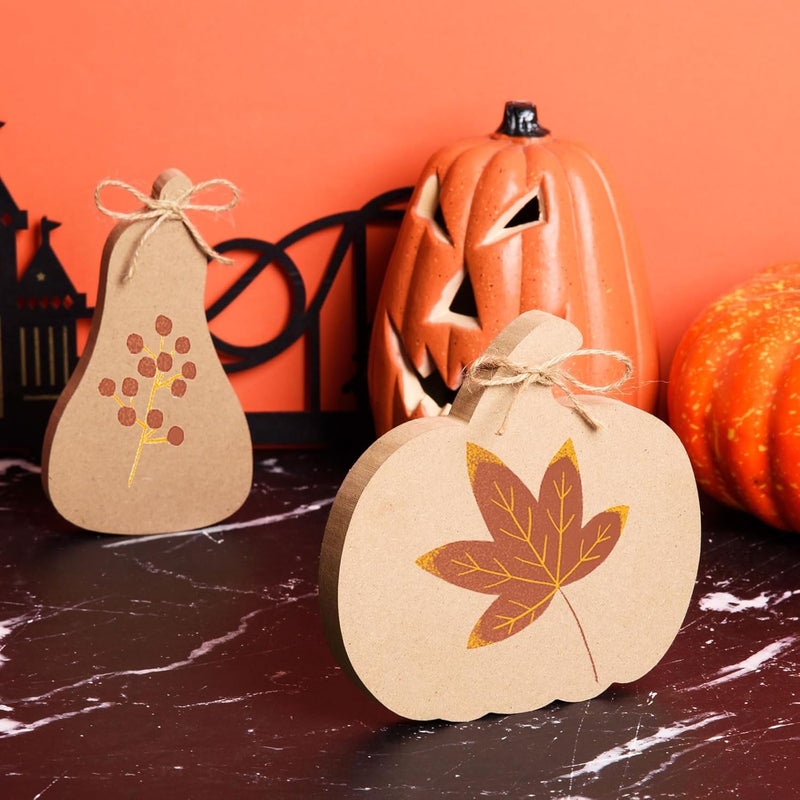 AWIZOM 12 PCS Wooden Pumpkin Cutouts Unfinished Pumpkin Shaped Table Wooden Signs with Twine Wood Fall Pumpkin Tiered Tray Decor for DIY Craft Autumn Harvest Halloween Thanksgiving Home Decor6 Style - Image 5