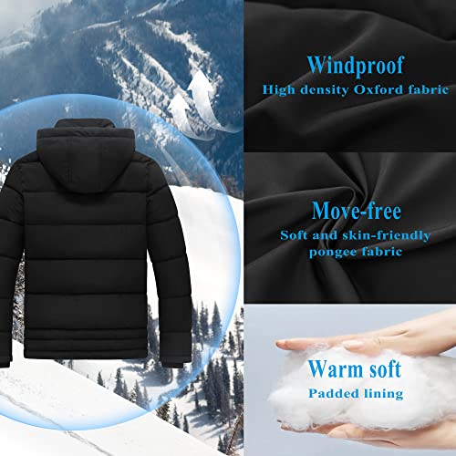 GGleaf Men's Hooded Winter Coat Warm Puffer Jacket Thicken Quilted Jacket Black XX-Large - Image 4
