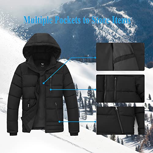 GGleaf Men's Hooded Winter Coat Warm Puffer Jacket Thicken Quilted Jacket Black XX-Large - Image 3