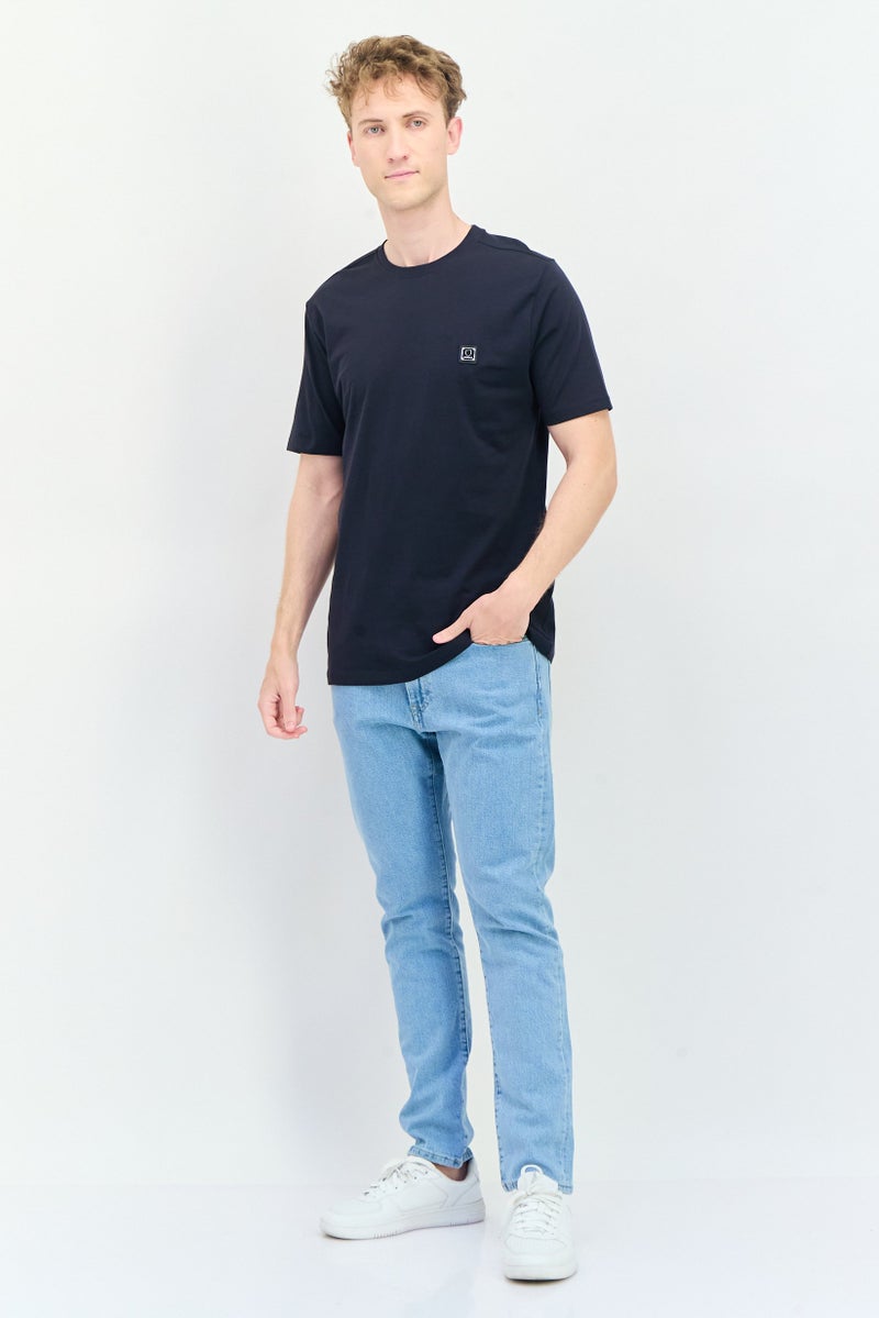 833 POLICE Men Crew Neck Short Sleeve Brand Logo T-Shirts, Navy Blue - Image 4