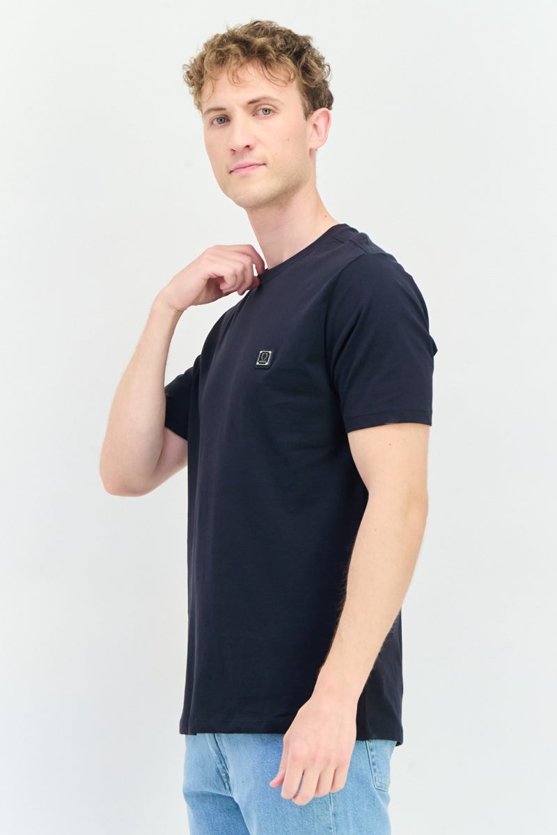 833 POLICE Men Crew Neck Short Sleeve Brand Logo T-Shirts, Navy Blue - Image 2