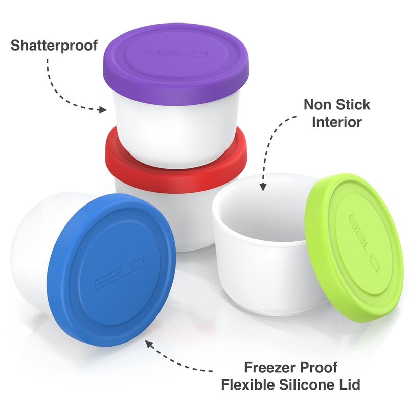 BALCI - 8oz Mini Ice Cream Containers with Silicone Lids (Set of 4) - Freezer Food Storage Containers, Reusable, LeakProof, For Homemade IceCream Containers - Blue, Red, Green, Purple - Image 4