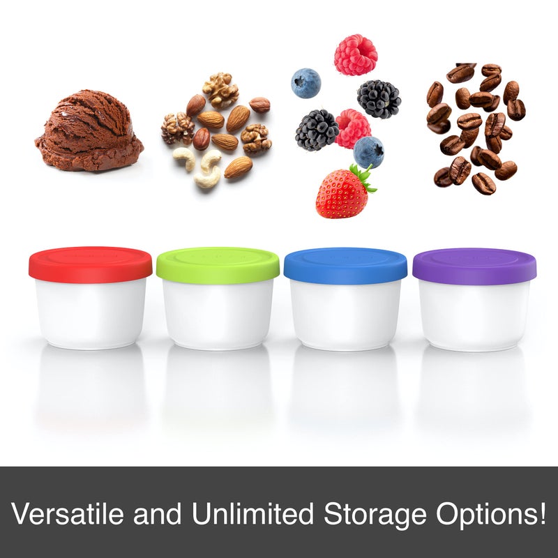BALCI - 8oz Mini Ice Cream Containers with Silicone Lids (Set of 4) - Freezer Food Storage Containers, Reusable, LeakProof, For Homemade IceCream Containers - Blue, Red, Green, Purple - Image 2