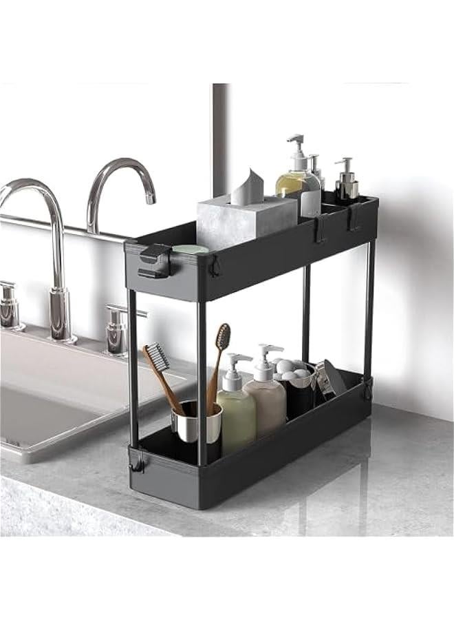 بيوينتي اوفرانك عربة تخزين رفيعة من 4 طبقات، منظم تخزين دوار/ وحدة رفوف متحركة منزلقة للخارج للمكتب والحمام والمطبخ وغرفة الغسيل والاماكن الضيقة، اسود - Image 3