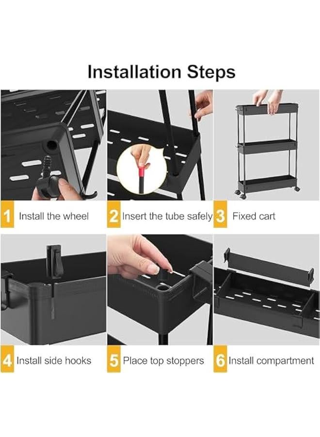 بيوينتي اوفرانك عربة تخزين رفيعة من 4 طبقات، منظم تخزين دوار/ وحدة رفوف متحركة منزلقة للخارج للمكتب والحمام والمطبخ وغرفة الغسيل والاماكن الضيقة، اسود - Image 5