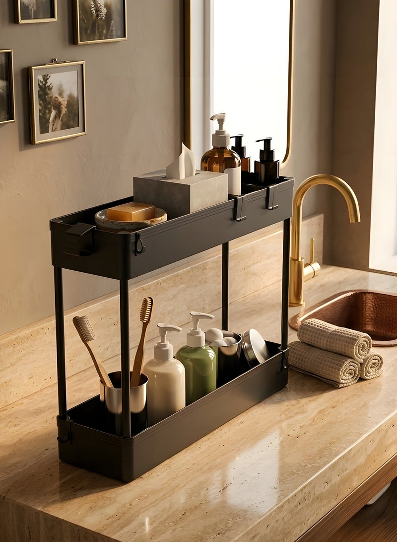 بيوينتي عربة تخزين نحيفة من 4 طبقات، منظم تخزين متحرك / وحدة رفوف متنقلة، عربة تخزين منزلقة للمكتب والحمام والمطبخ وغرفة الغسيل والأماكن الضيقة – أسود - Image 3