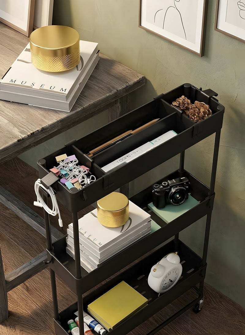 بيوينتي عربة تخزين نحيفة من 4 طبقات، منظم تخزين متحرك / وحدة رفوف متنقلة، عربة تخزين منزلقة للمكتب والحمام والمطبخ وغرفة الغسيل والأماكن الضيقة – أسود - Image 4