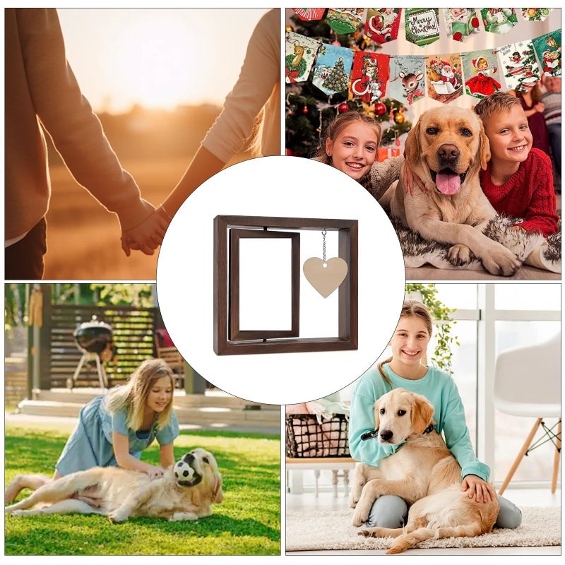 Wood Rotating Double Sided 4x6 Inch Photo Frame With Heart Message Board Tabletop Decor - Image 3