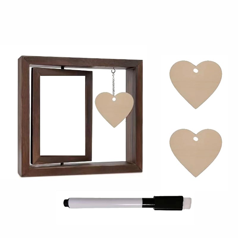 Wood Rotating Double Sided 4x6 Inch Photo Frame With Heart Message Board Tabletop Decor - Image 2